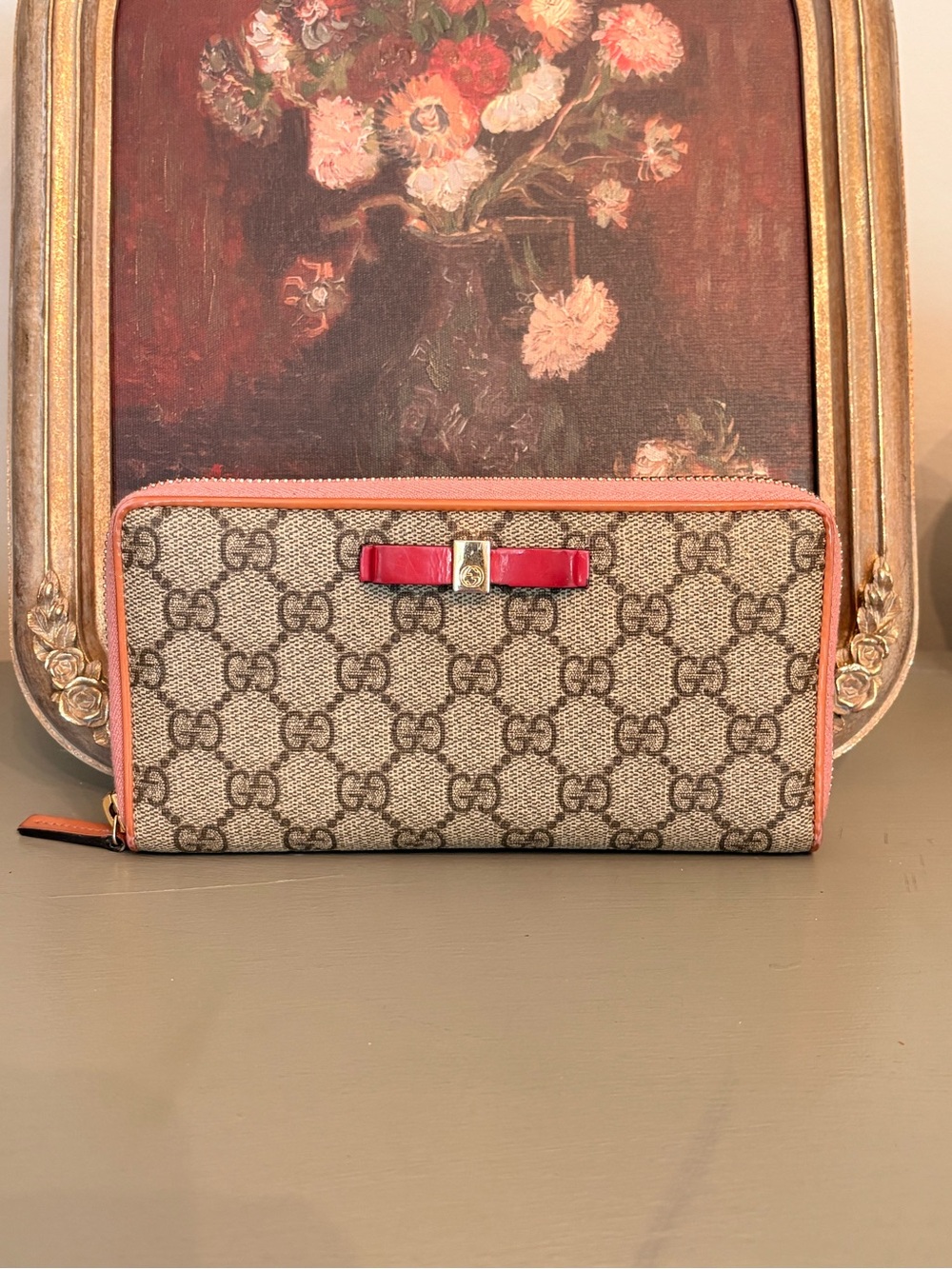 Gucci GG Supreme Ribbon Zip-Around Long Wallet